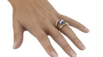 Load image into Gallery viewer, Two-Tone Barrel Ring with Ruby, Diamond & Sapphire