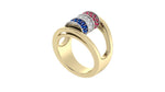 Load image into Gallery viewer, Two-Tone Barrel Ring with Ruby, Diamond & Sapphire