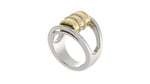 Load image into Gallery viewer, Two Tone Barrel Ring with Diamonds on Ribs and Rim
