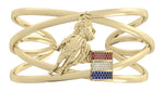 Load image into Gallery viewer, Criss-Cross Barrel Design in Ruby, Diamond & Sapphire with Horse Racer wide Cuff