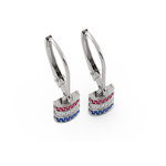 Load image into Gallery viewer, Mini Ruby, Diamond & Sapphire Barrel Dangle Earrings