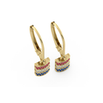 Load image into Gallery viewer, Mini Ruby, Diamond & Sapphire Barrel Dangle Earrings