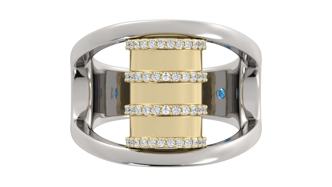 Two Tone Barrel Ring with Diamonds on Ribs and Rim