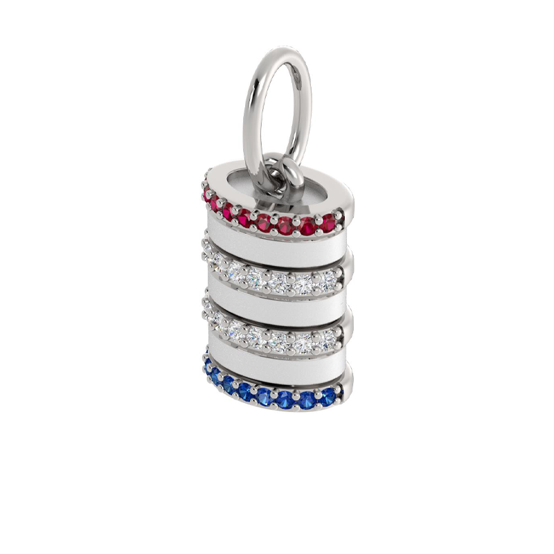 Mini Barrel Charm with Ruby, Diamond & Sapphire on Rims