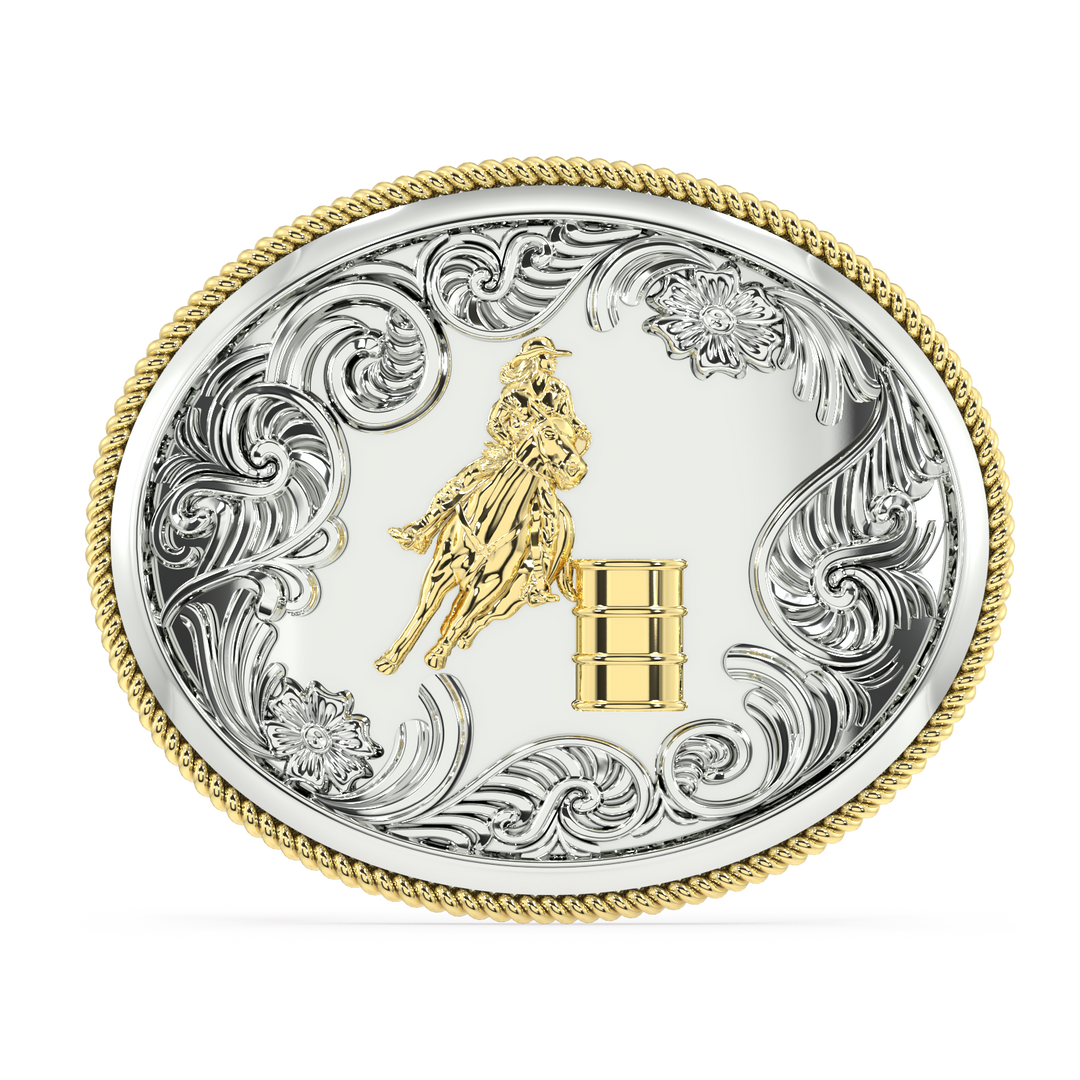 Classic Plain Oval Belt Buckle – Sterling Silver with 14K yellow Gold