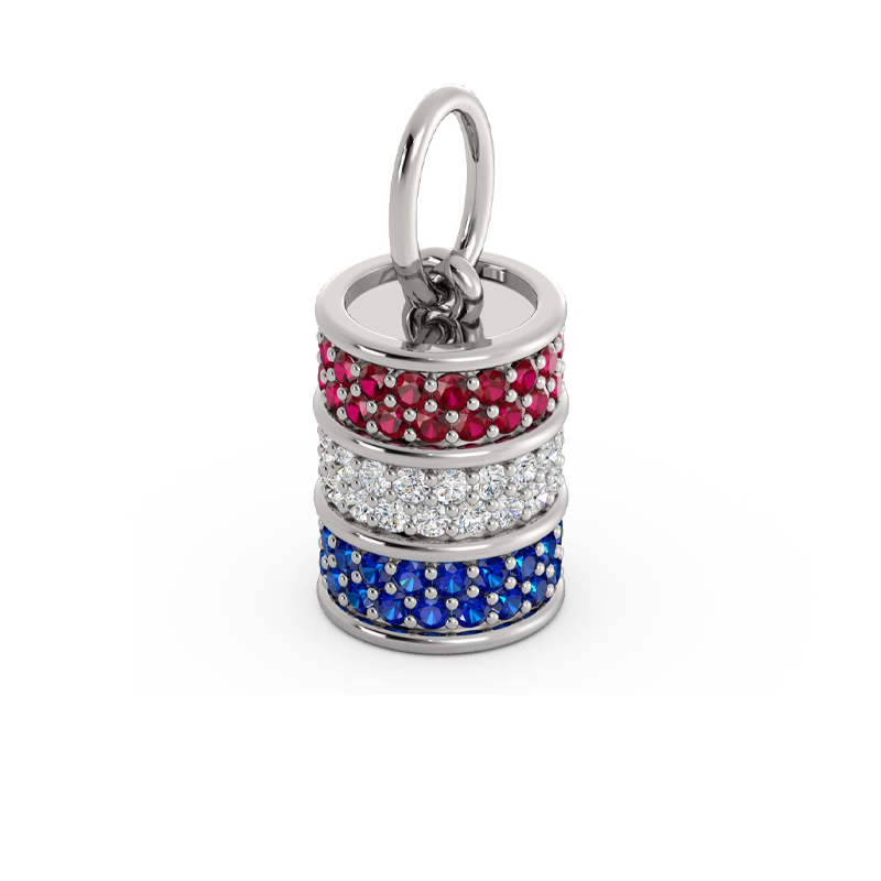 Barrel Charm with Ruby, Diamond & Sapphire Accents