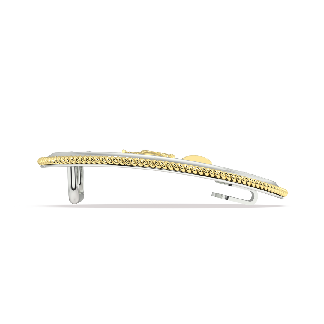 Classic Plain Oval Belt Buckle – Sterling Silver with 14K yellow Gold