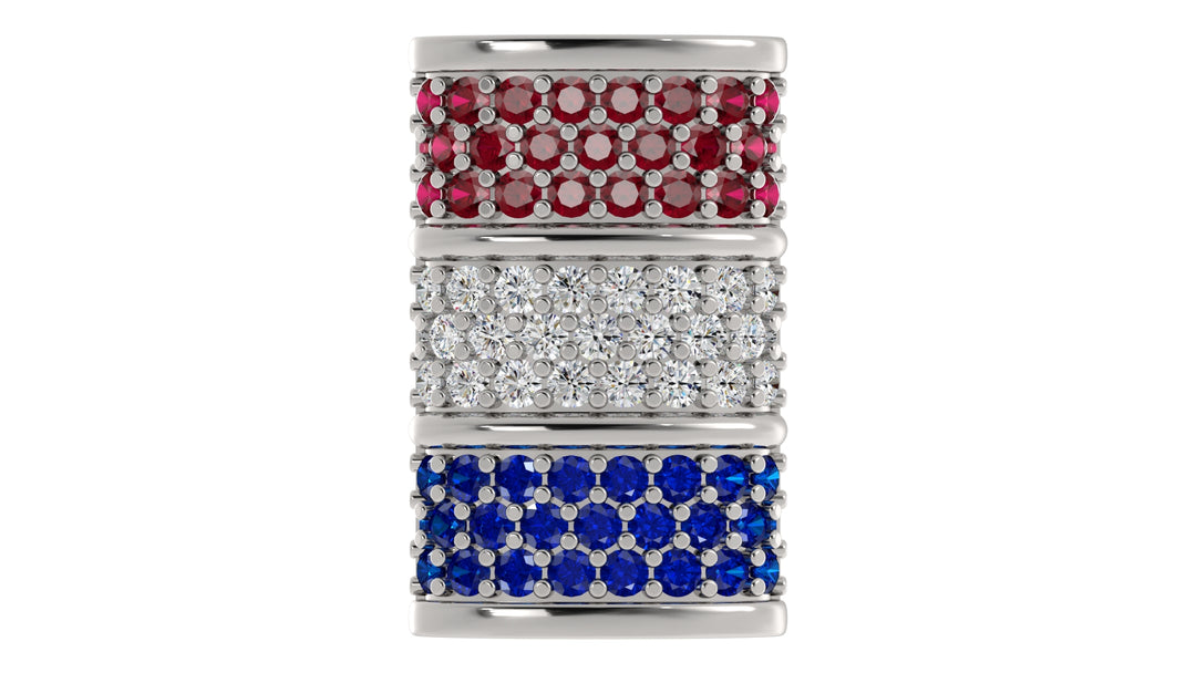 Elegant Barrel Hat Pin in Ruby, Diamond, and Sapphire Pavé