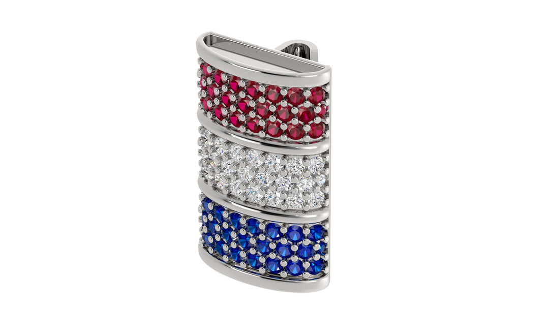 Elegant Barrel Hat Pin in Ruby, Diamond, and Sapphire Pavé