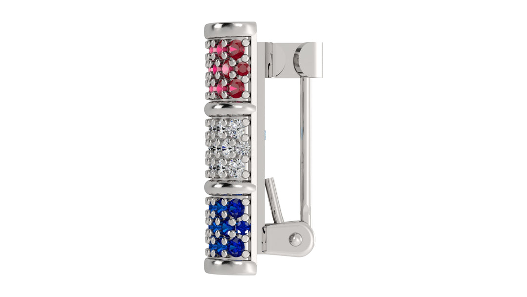 Elegant Barrel Hat Pin in Ruby, Diamond, and Sapphire Pavé