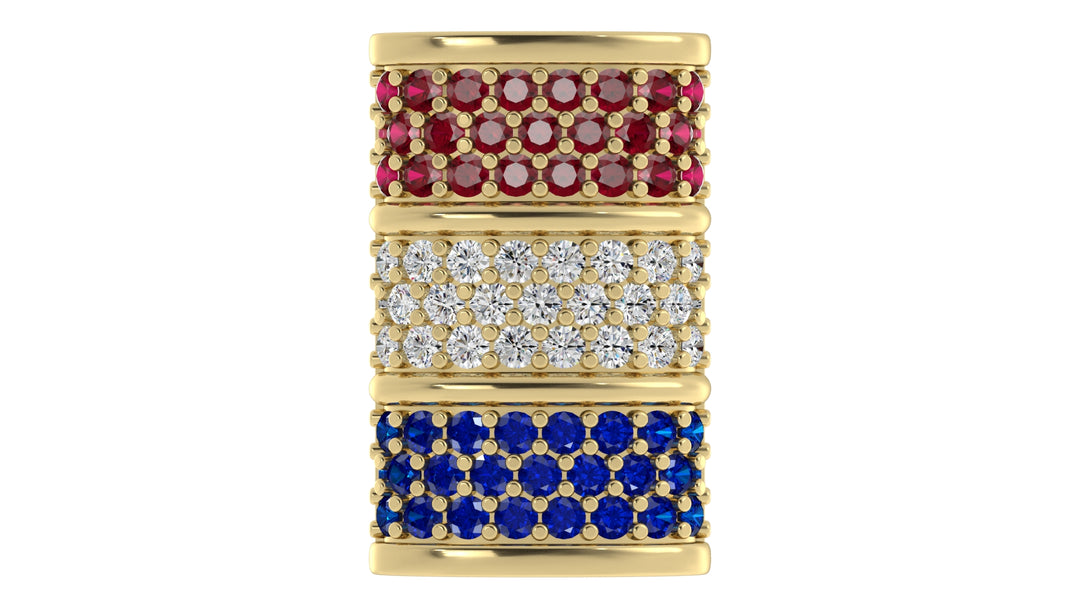 Elegant Barrel Hat Pin in Ruby, Diamond, and Sapphire Pavé