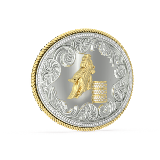 Oval belt buckle Silver and 14K Yellow gold diamond pave' Barrel & Border