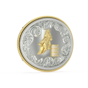 Oval belt buckle Silver and 14K Yellow gold diamond pave' Barrel & Border