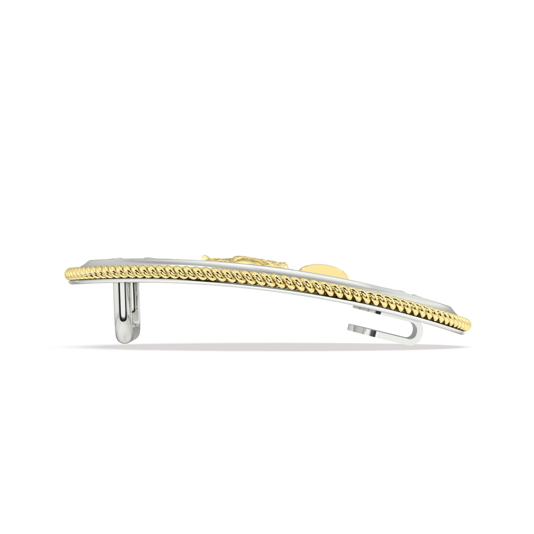 Oval belt buckle Silver and 14K Yellow gold diamond pave' Barrel & Border