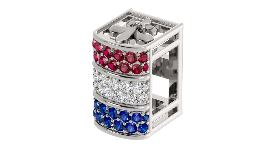 Elegant Barrel Hatband Keeper – Ruby, Diamond & Sapphire