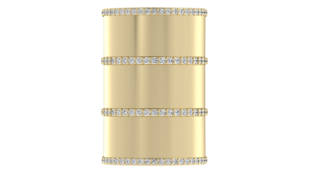 Yellow Scarf Ring with Rib and Rim Diamond