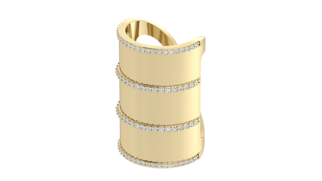Yellow Scarf Ring with Rib and Rim Diamond