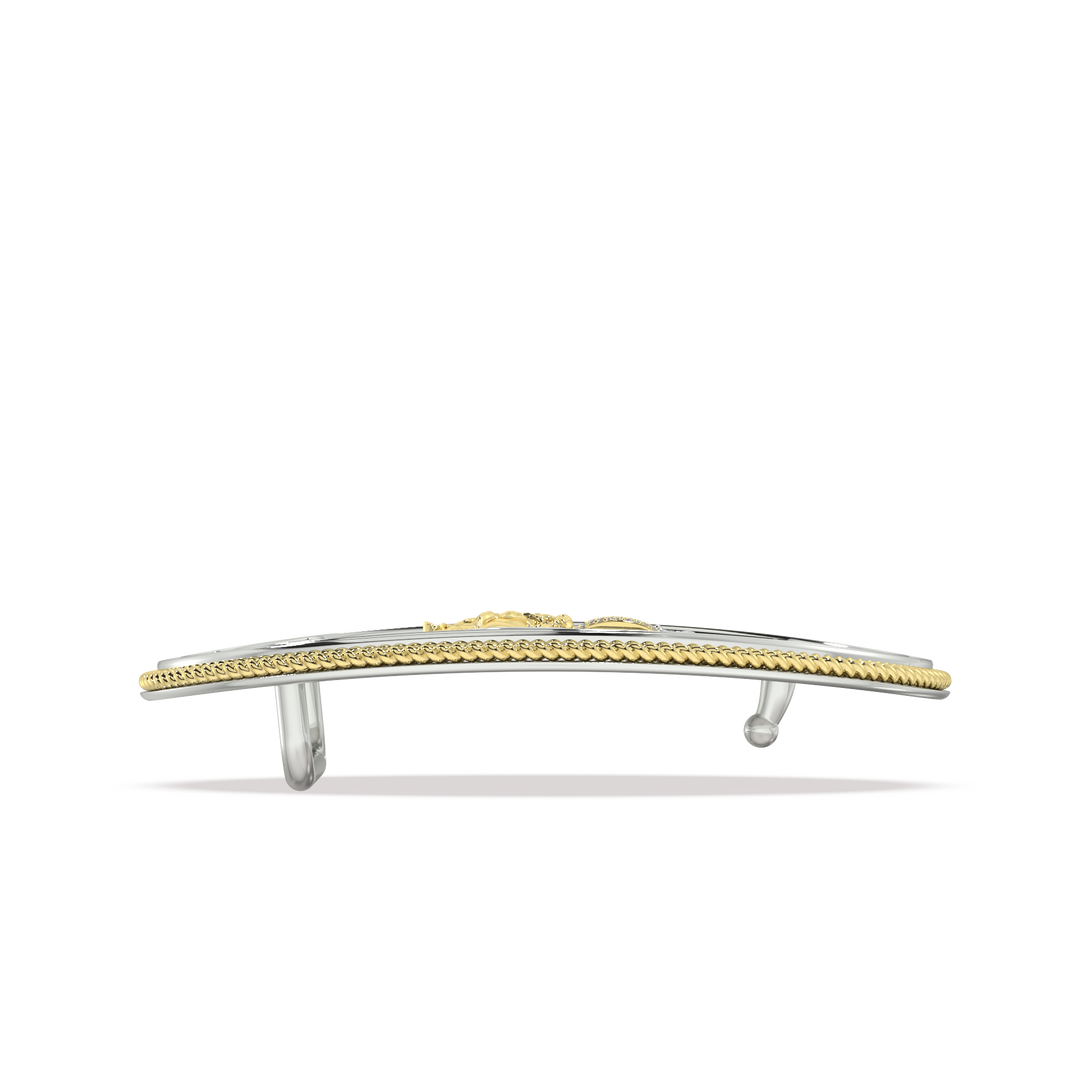 Oval Belt Buckle in Silver & 14K Yellow Gold with Diamond Pavé Barrel Rims & Border