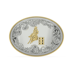 Load image into Gallery viewer, Oval Belt Buckle in Silver &amp; 14K Yellow Gold with Diamond Pavé Barrel Rims &amp; Border