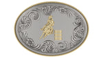 Load image into Gallery viewer, Oval Belt Buckle – Silver &amp; 14K Yellow Gold with Diamond Pave Barrel Rims