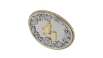 Load image into Gallery viewer, Oval Belt Buckle – Silver &amp; 14K Yellow Gold with Diamond Pave Barrel Rims