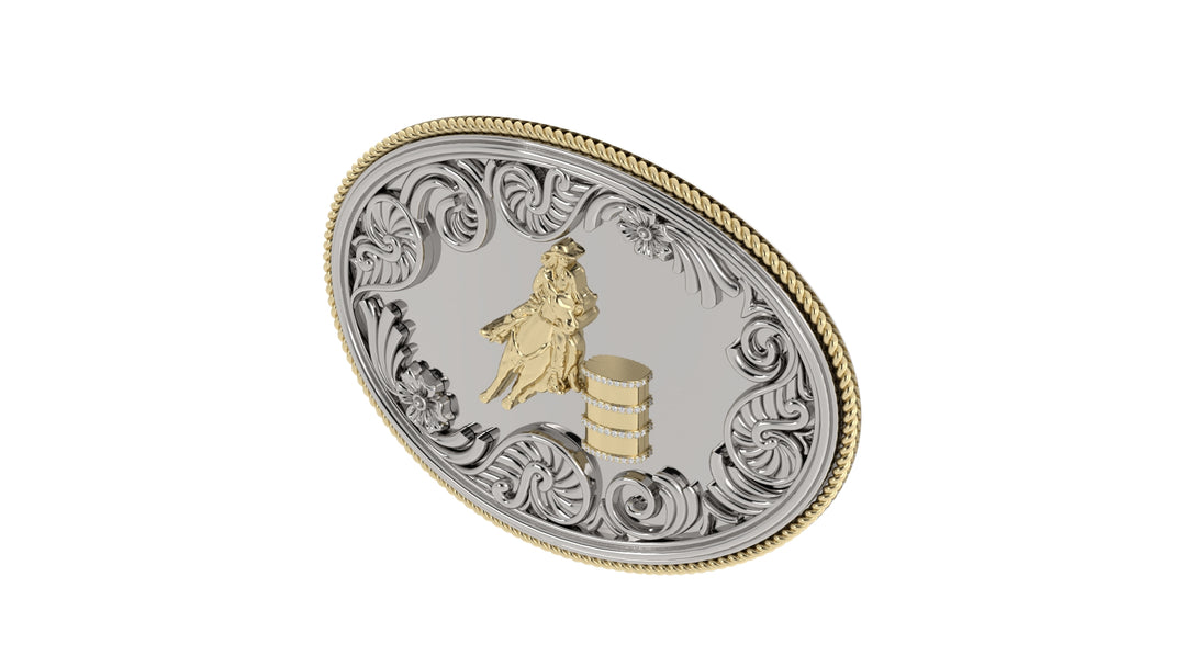 Oval Belt Buckle – Silver & 14K Yellow Gold with Diamond Pave Barrel Rims