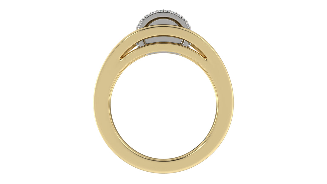 Two Tone Barrel Ring with Diamonds on Ribs and Rim
