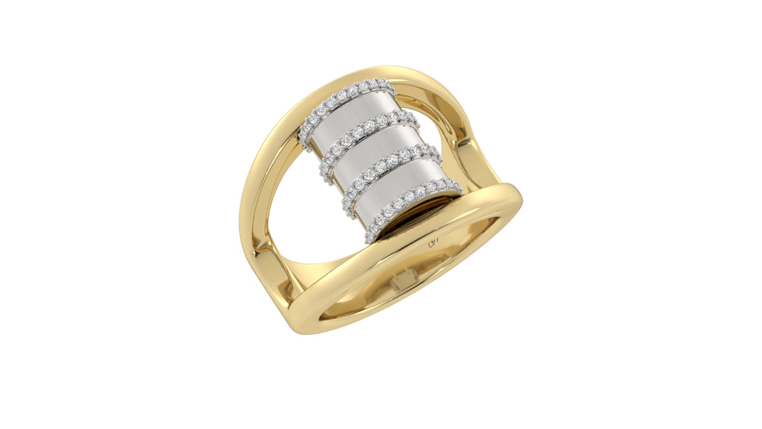 Two Tone Barrel Ring with Diamonds on Ribs and Rim