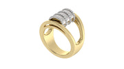 Two Tone Barrel Ring with Diamonds on Ribs and Rim