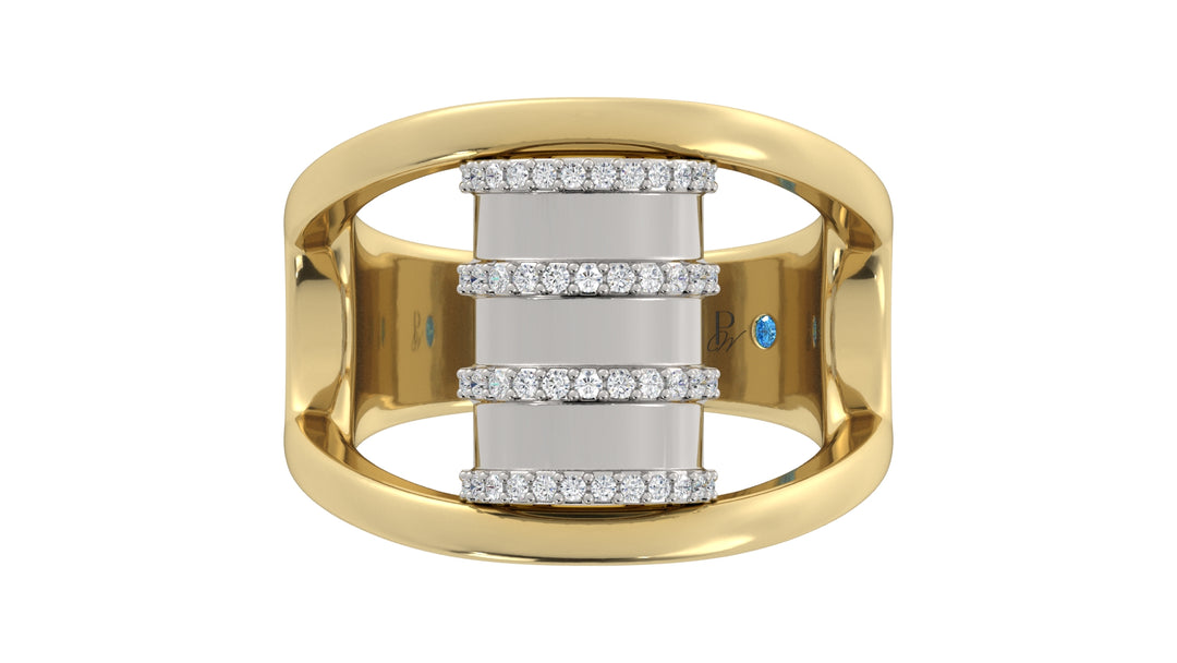 Two Tone Barrel Ring with Diamonds on Ribs and Rim
