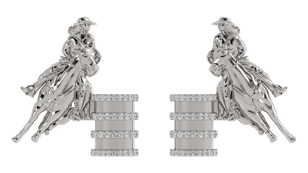 Barrel Racer Diamond Accent Stud Earrings - White Metal