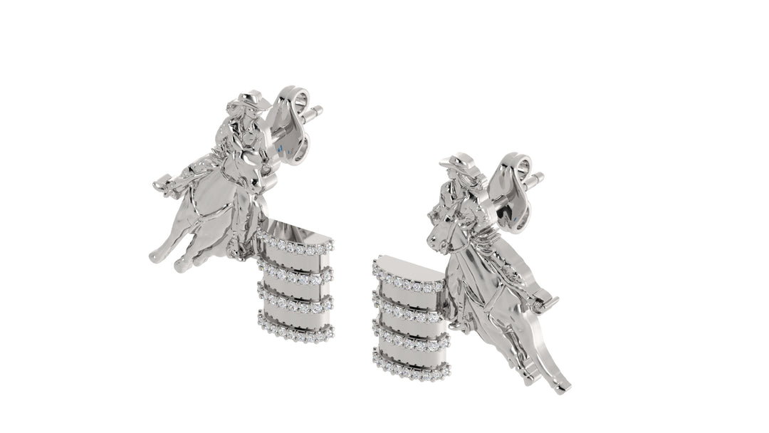 Barrel Racer Diamond Accent Stud Earrings - White Metal