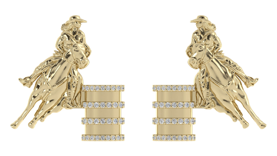 Barrel Racer Diamond Accent Stud Earrings - Yellow Metal