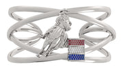Criss-Cross Barrel Design in Ruby, Diamond & Sapphire with Horse Racer wide Cuff
