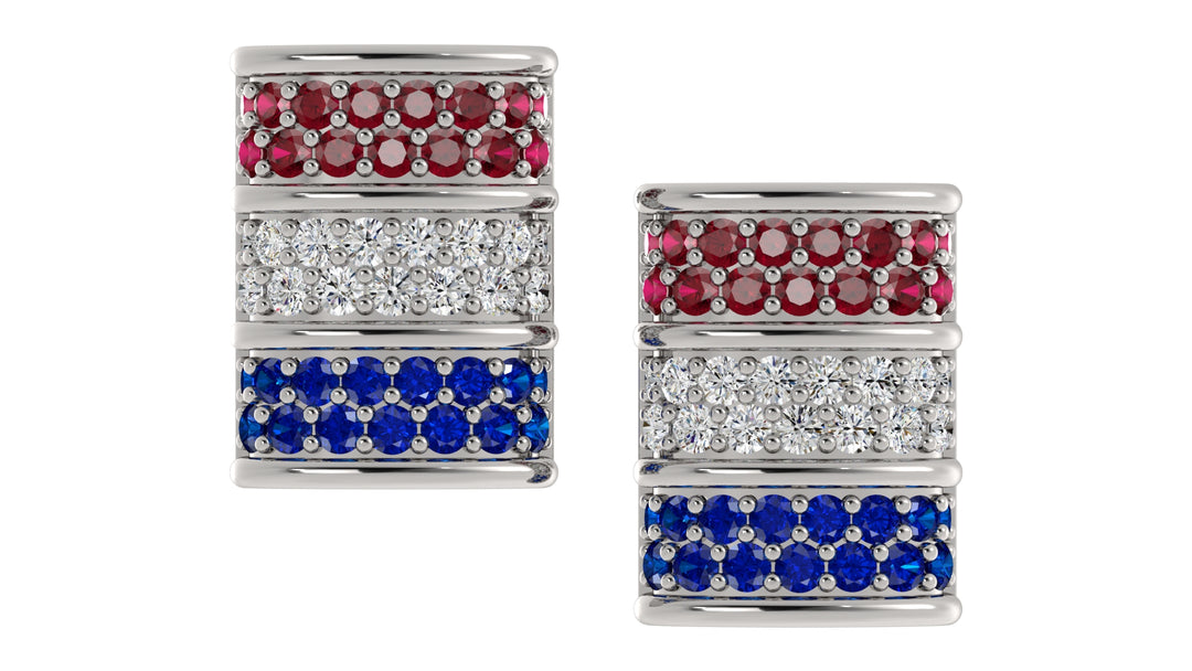 Barrel Stud Earrings – Ruby, Diamond, Sapphire