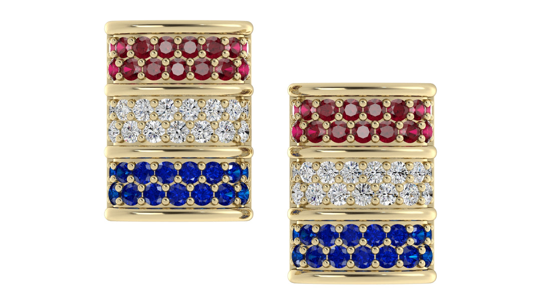 Barrel Stud Earrings – Ruby, Diamond, Sapphire