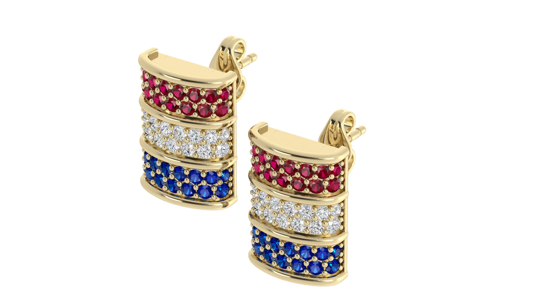 Barrel Stud Earrings – Ruby, Diamond, Sapphire