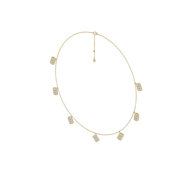 Reversible Mini Barrel Diamond Dangle Station Necklace white metal