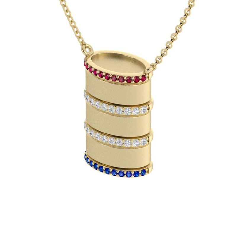 Reversible Barrel Necklace – Ruby, Diamond & Sapphire