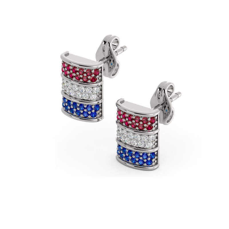 Mini Barrel Stud: Ruby, Diamond & Sapphire