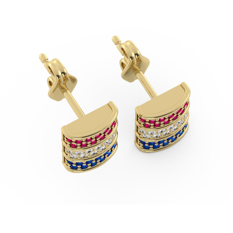 Mini Barrel Stud: Ruby, Diamond & Sapphire