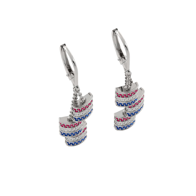 Mini Barrel Triple Dangle Leverback Earrings – Ruby, Diamond & Sapphire