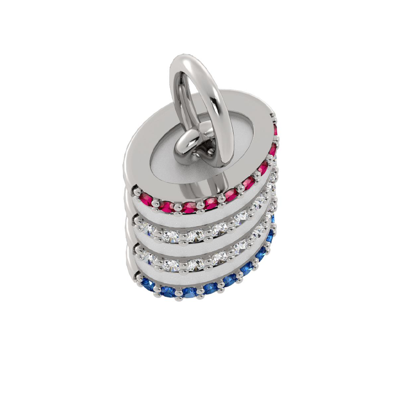 Mini Barrel Charm with Ruby, Diamond & Sapphire on Rims