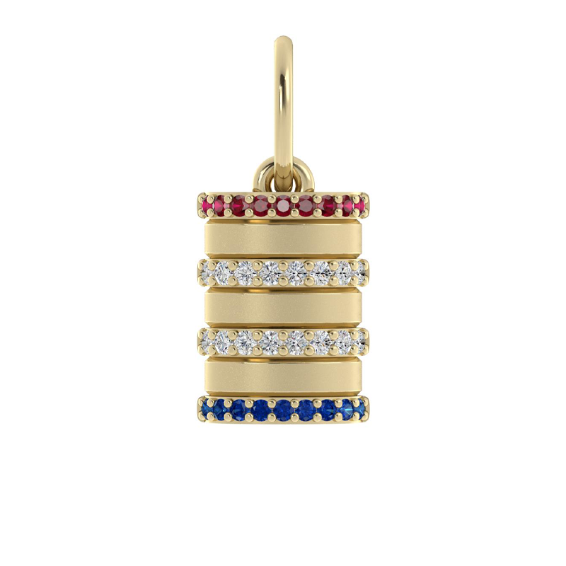 Mini Barrel Charm with Ruby, Diamond & Sapphire on Rims