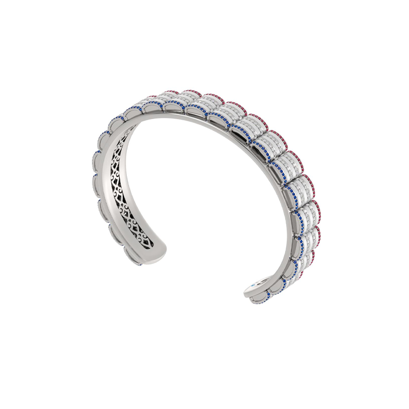 Barrel Ruby, Diamond & Sapphire Accent Cuff