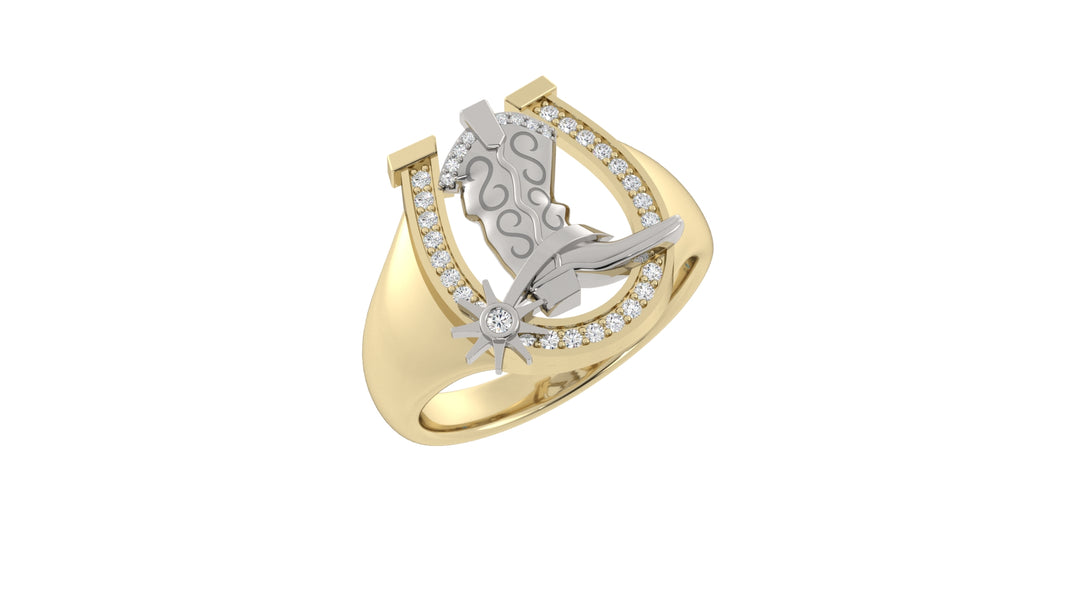 Two-Tone Horseshoe Boot Ring with White Diamonds