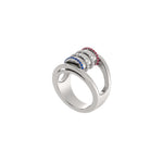 Load image into Gallery viewer, Barrel Gem Ring – Diamond in Ribs, Ruby &amp; Sapphire on Rims