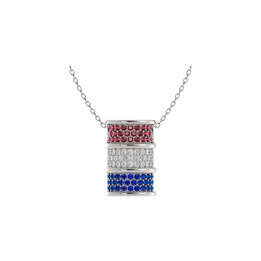 Classic Barrel Slide Pendant with Ruby, Diamond & Sapphire