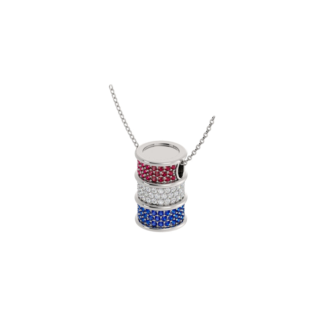 Classic Barrel Slide Pendant with Ruby, Diamond & Sapphire