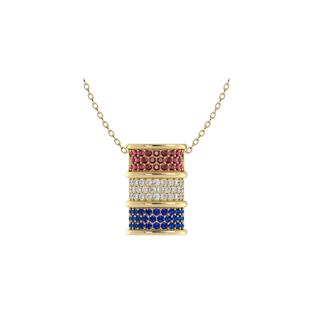 Classic Barrel Slide Pendant with Ruby, Diamond & Sapphire